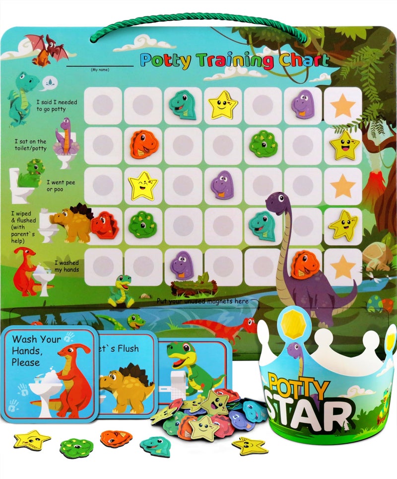 Putska Potty Training Chart with 35 Stickers, 3 Reminder Stickers and Crown for Toddlers Boys and Girls - Potty Training Rewards for Kids - Dino - Image 1
